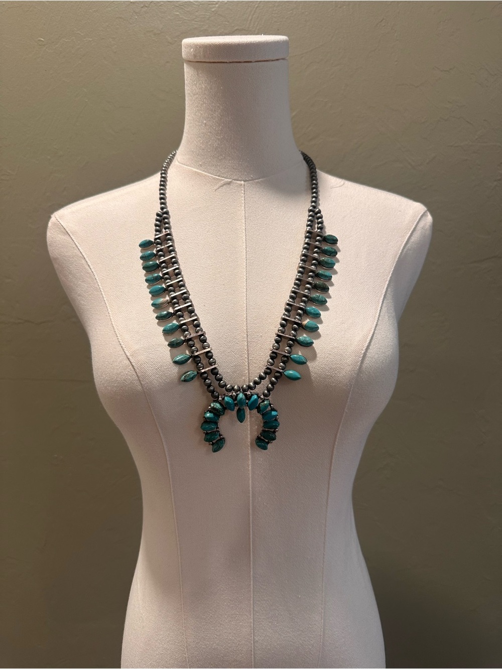 Turquoise Bead Squash Blossom Necklace - Women Jewelry